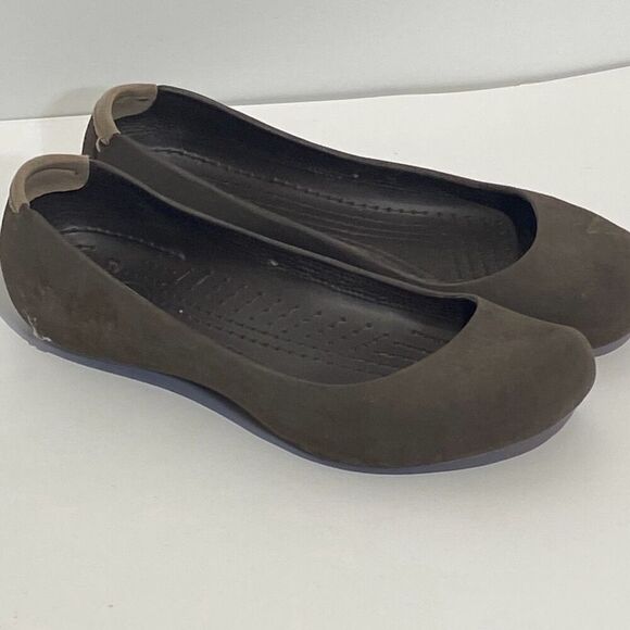 Crocs Women's Brown Marnie Suede Tip Ballet Flat Shoes Size 9 - Picture 1 of 10